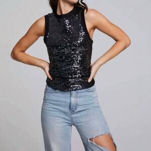 New Chaser Carnaby Tank Top Black Sequin Women's M